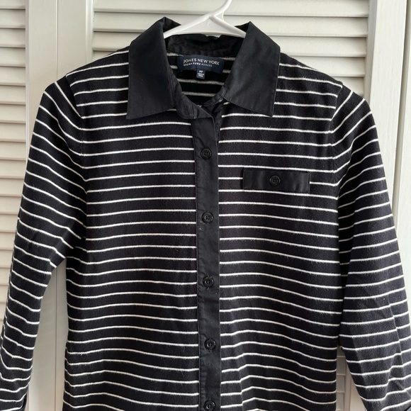 Jones New York Women's Black White Striped Button Up Knit Sweater Size Petite PP - Picture 2 of 11
